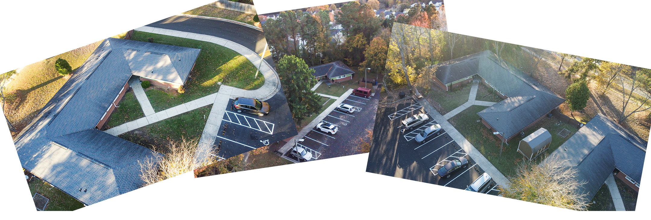 Aerial view of Fitts-Powell buildings